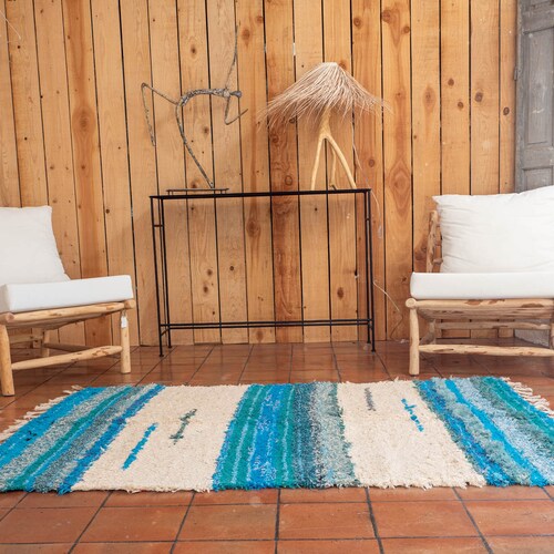 Double carpet recycled cotton multicolored 120/170 cm ethical ecological comfortable and contemporary Scandinavian shops design