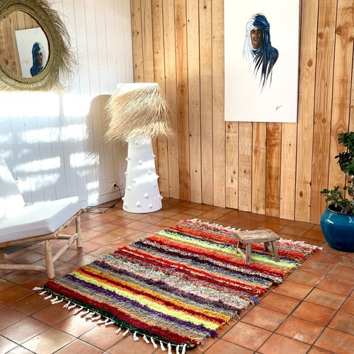 Double carpet recycled shops cotton multicolored 120/170 cm ethical ecological comfortable and contemporary Scandinavian design