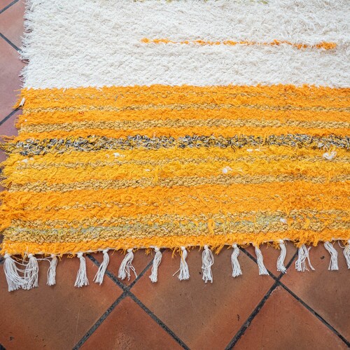 Double carpet recycled shops cotton Yellow white 120/170 cm ethical ecological comfortable and contemporary Scandinavian design