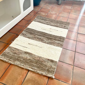 Carpet cotton brown and ecru recycled ethical ecological contemporary interior Scandinavian style 65/120 cm