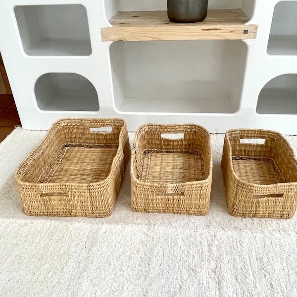 Set de 3 paniers de rangement en osier avec anses