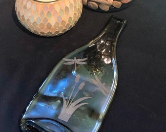 Flattened Wine Bottle with Dragonflies