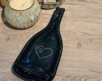 Wine Bottle Wide Dish with Paw Prints
