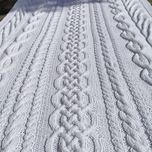 Magnificent Irish stole with traditional Aran Island cable knit, hand-knitted in mercerized Egyptian cotton