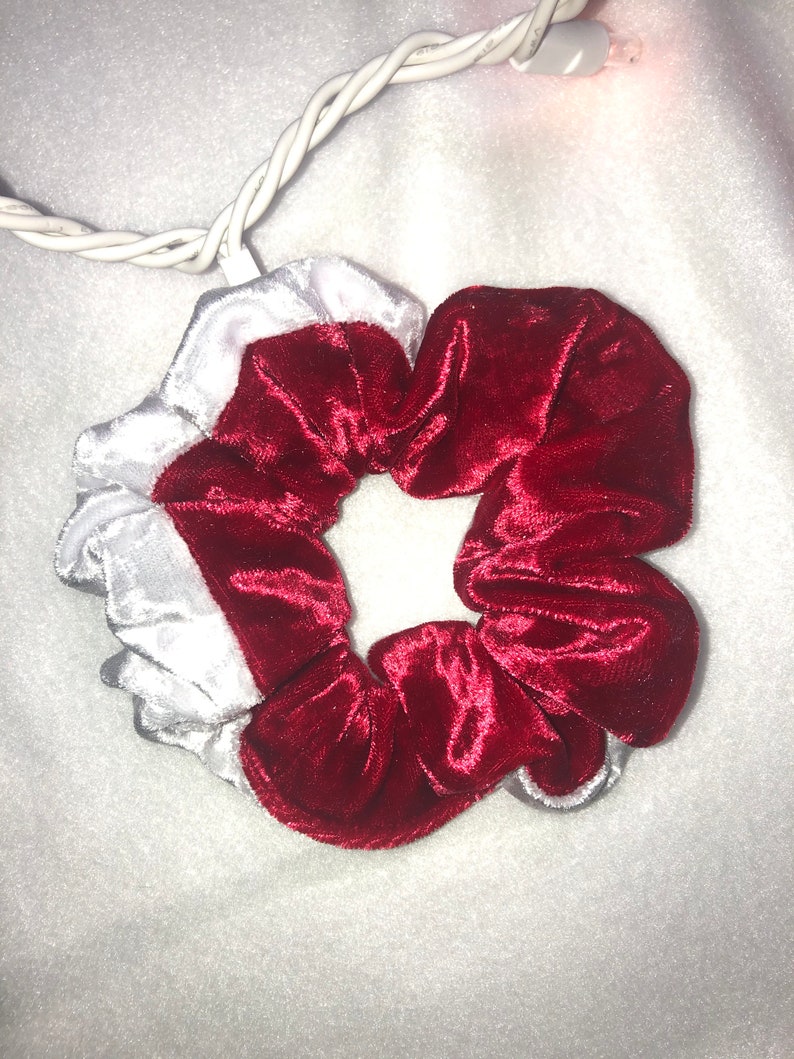 Regular Crushed Velvet Red and White Two-Tone Christmas Scrunchie