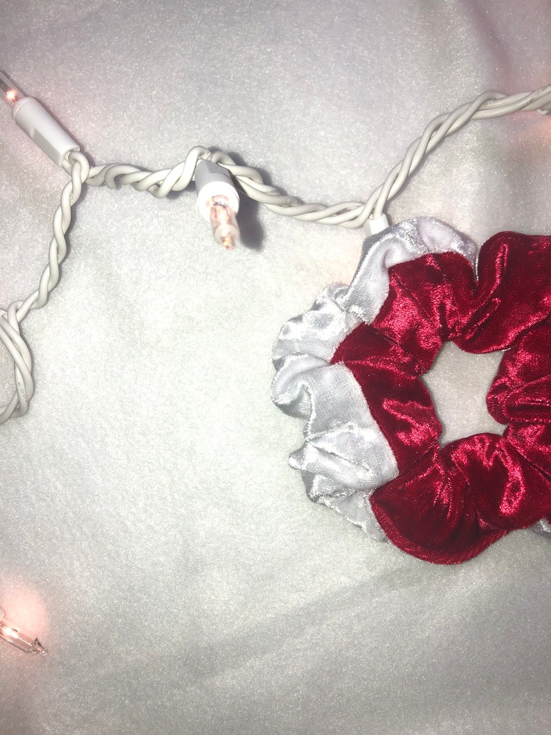 Regular Crushed Velvet Red and White Two-Tone Christmas Scrunchie