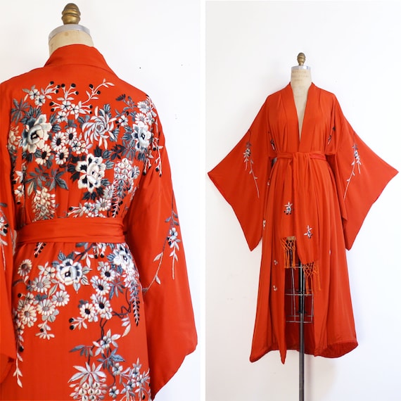 early 20th century crepe silk embroidered kimono |