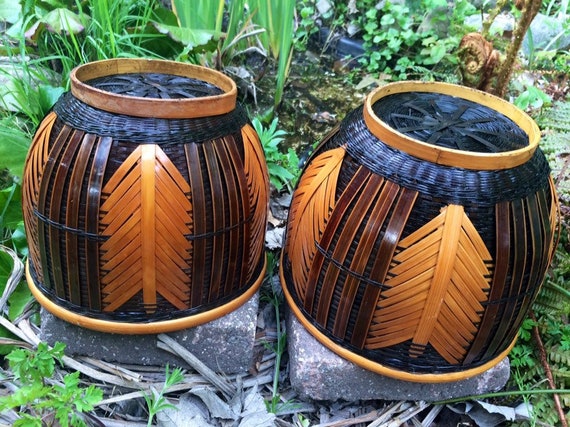 2x Japanese Ikeabana Rattan Vases Rantai Shiki Lacquered Etsy