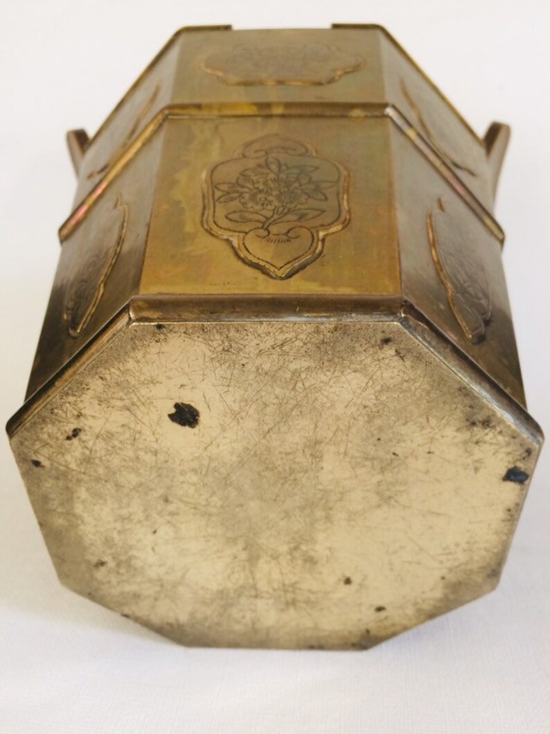 Chinese Brass Tea Kettle Water Bucket Shaped Teapot Tea Ceremony Oriental Asian Vintage Gift