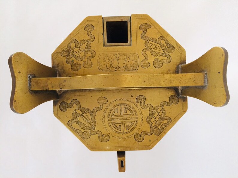 Chinese Brass Tea Kettle Water Bucket Shaped Teapot Tea Ceremony Oriental Asian Vintage Gift