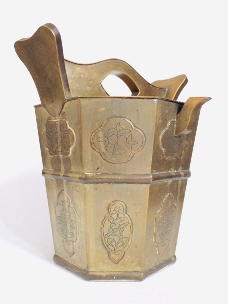 Chinese Brass Tea Kettle Water Bucket Shaped Teapot Tea Ceremony Oriental Asian Vintage Gift