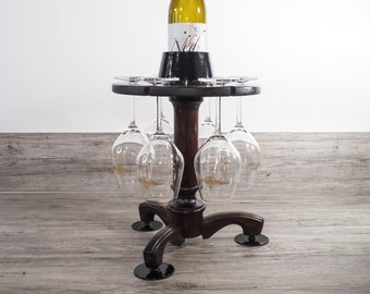 Upcycling unique: wine glass carrier with bottle holder for the neat dining table - made from the remains of a living room lamp