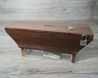 Jewelry box, various woods, 2 compartments, lockable with swivel mechanism