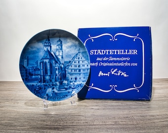 Collection plates, city plates: Stuttgart - Berlin Design - blue porcelain - Made in Germany - with box - 8E2 - TOP condition