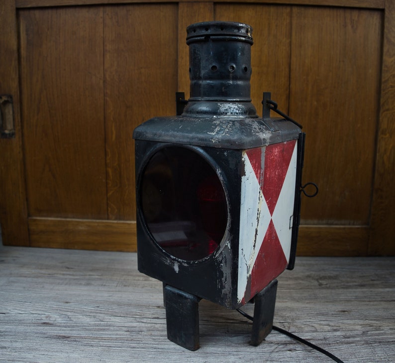Railway lamp: Upper carriage lantern original Deutsche Bahn, converted to E27 socket with neat patina, LED bulb, unique, upcycling image 1