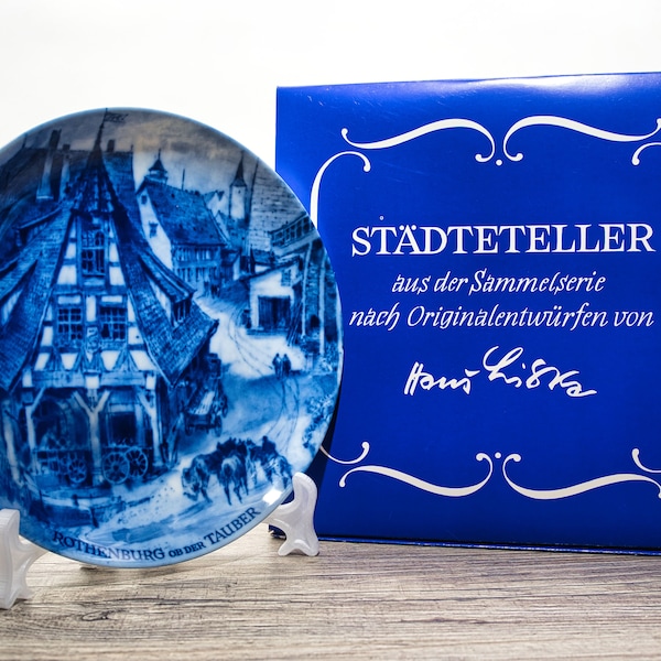 Sammelteller, Städteteller: Rothenburg ob der Tauber - Berlin Design - blaues Porzellan  - Made in Germany - mit Karton - 8E1 - TOP Zustand