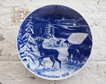 Christmas plate 1976 - Light porcelain, blue porcelain, real cobalt, GDR - Made in GDR, porcelain 1A, suspension "special" (8F)