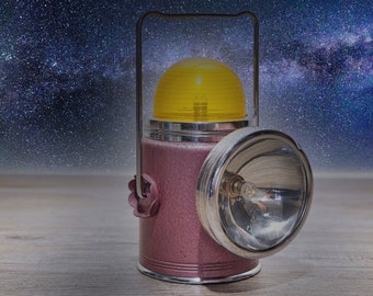 Pink hand lamp: British Empire - dual operation - yellow signal light and headlight - separately switchable, battery operation and LED upgrade - 9E3