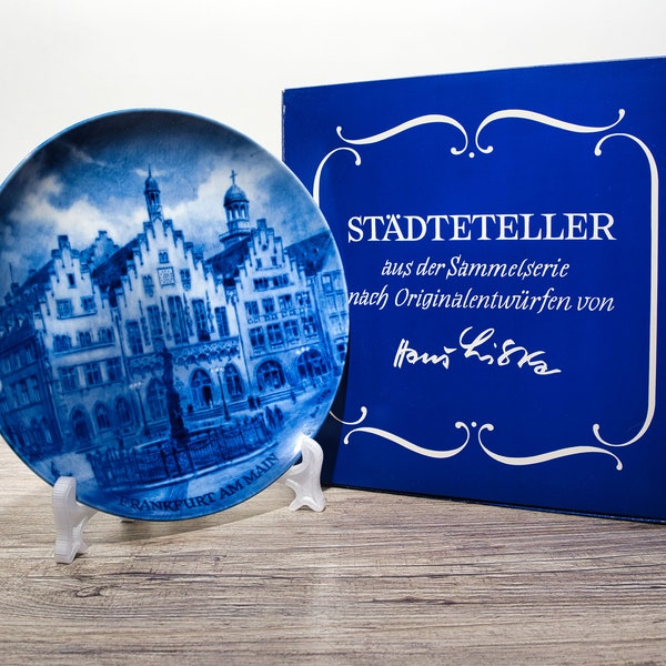 Sammelteller, Städteteller: Frankfurt am Main - Berlin Design - blaues Porzellan  - Made in Germany - mit Karton - 8B1 - TOP Zustand