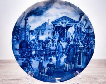Collection plate Berlin Design - Series: Historica - The first railway 1835 - blue porcelain - Made in Germany - 9D1 - TOP condition