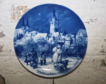 Christmas plate - 1985: Christmas Eve in Bad Wimpfen - by Berlin Design - blue porcelain - limited edition - Made in West Germany 8F