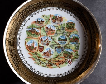 Collection plate, gold-plated: Bavarian Forest - from Porcelain Factory Carl Schumann, Germany - like new TOP (8F)