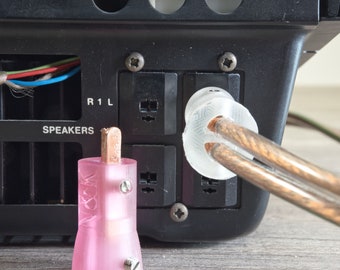 Lautsprecherstecker Paar für Verstärker mit DIN Anschluss (Strich Punkt) für Kabel bis 6 Quadratmillimeter, verstellbare Kontakte LSDN ONE