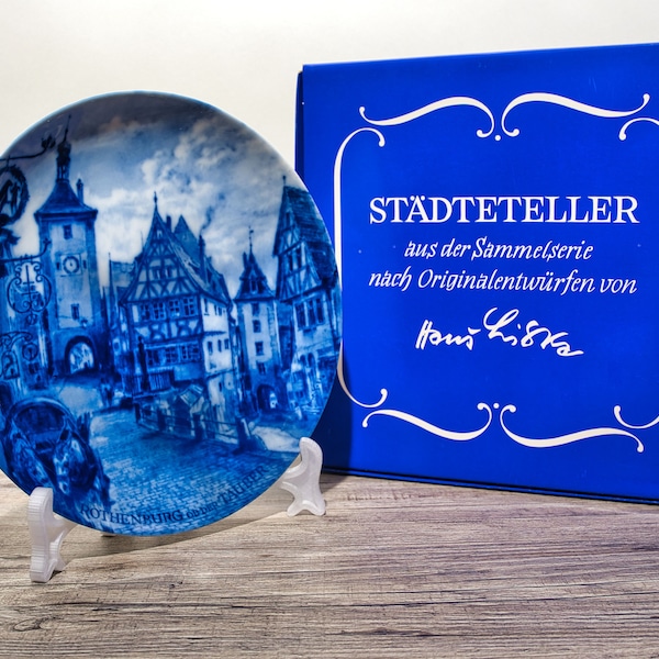 Sammelteller, Städteteller: Rothenburg ob der Tauber - Berlin Design - blaues Porzellan  - Made in Germany - mit Karton - 8C2 - TOP Zustand