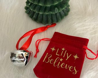 Personalised Polar Express Believe Bell, Luxury Velvet Bag, Christmas Eve Box Filler, Christmas Gift, Santa, Magical, Children, Jingle Bell