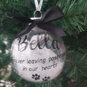 Dog Memory Bauble, Personalised Paw Print Bauble, Pet Bauble,Feather Filled Bauble, Christmas Tree Dog Decoration,Dog Christmas Remembrance