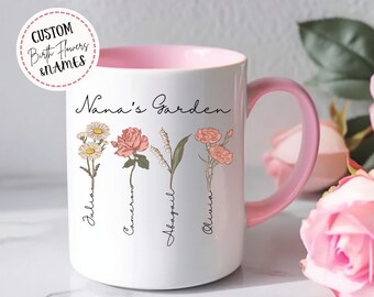 Grandma's Garden Mug with Personalized Birth Flowers - Grandma Birthday Gift - 11 oz and 15oz. Mugs - Custom Title - Mothers Day Gift