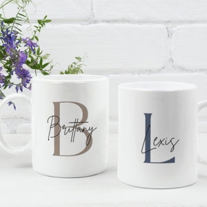 Taza inicial personalizada, inicial pastel y taza con nombre, regalo de cumpleaños personalizado, taza personalizada, taza personalizada, taza de Navidad personalizada