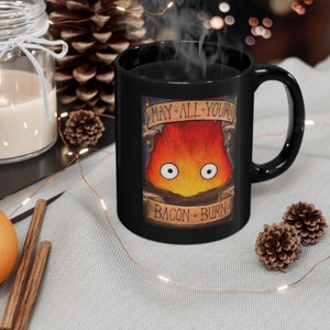 Fire Demon Calcifer Mug. Ghibli Inspired Mug, Howls Moving Castle Mug, Sassy Calcifer Mug, Gift for Him, Gift for friend, Black Mug, 11 Oz