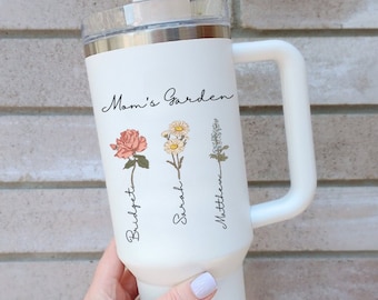 Personalized Birth Flower Tumbler with Name - Custom Colored Birth Flower Gift - Bridesmaid Proposal - Gift for Her  Custom Tumblr