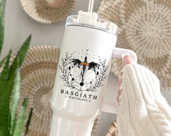 Fourth Wing Inspired Dragon 40oz Tumbler | Basgiath War College Personalized 40oz Tumbler With Handle Lid and Straw,  Romantasy