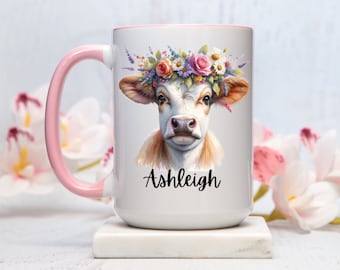 Caneca de vaca personalizada para presente de dia dos namorados, caneca com nome personalizado, caneca com nome personalizada, presentes para amantes de vaca, caneca de café de animais de fazenda, xícara de café de vaca