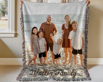 CUSTOM Photo Blanket -Personalized Photo Woven Cotton Throw -Custom Blanket with Picture Blanket For Mom Memory Grandma Gift Made in the USA