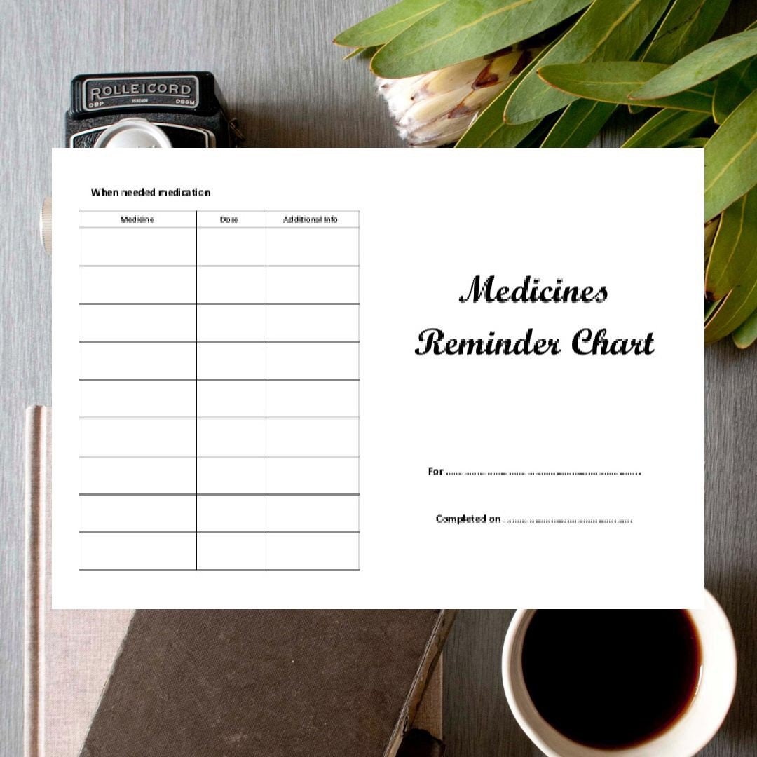 Printable A4 Medicines Reminder Chart Planner Medical Etsy