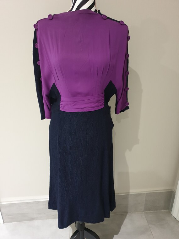 Vintage navy and purple day dress