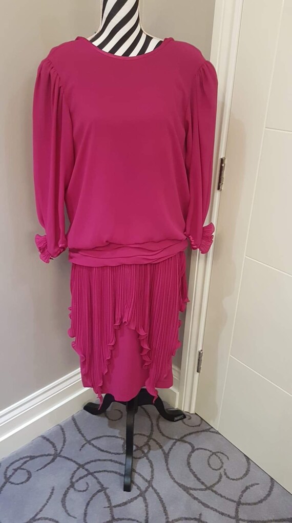 Cerise pink 1980s flapper style dress
