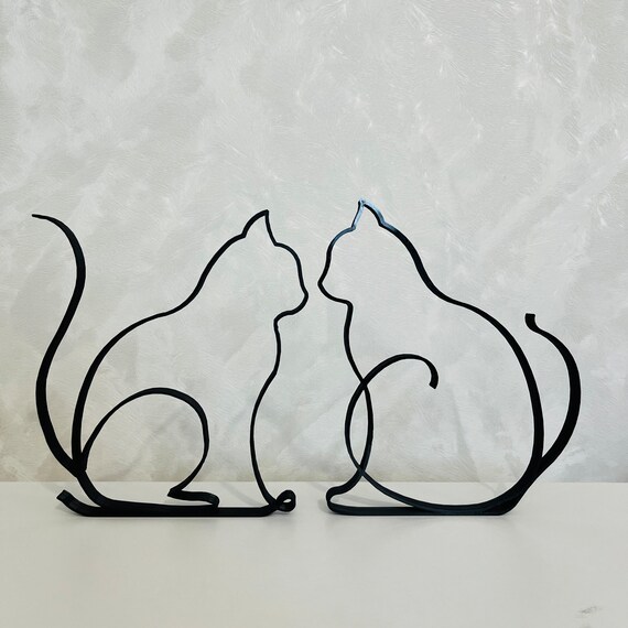 One Line Art Сats Single Line Art Decor Cat Art Sculpture Etsy