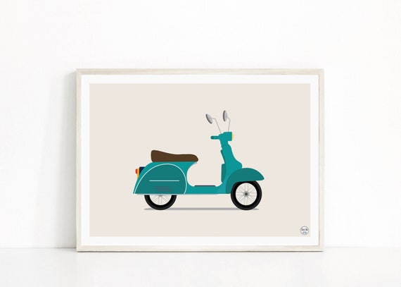 Poster vespa, poster scooter, motorcycle, Wall Art, poster child, kids poster, transport decor