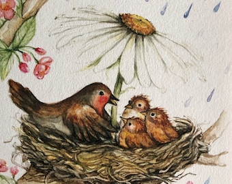 Mama and baby birds print