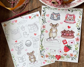 Valentines mouse paper doll