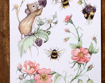 Field mouse and bumblebees