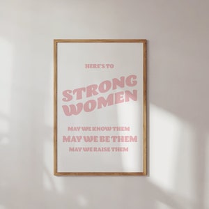 Here's to Strong Women Pink and White Printable Wall Decor Mid-Century Modern Art Digital Print Boho Decor Instant Download Minimalist Print