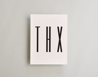 THX Card Thanks Black and White Instant Download Greeting Card with Envelope Template