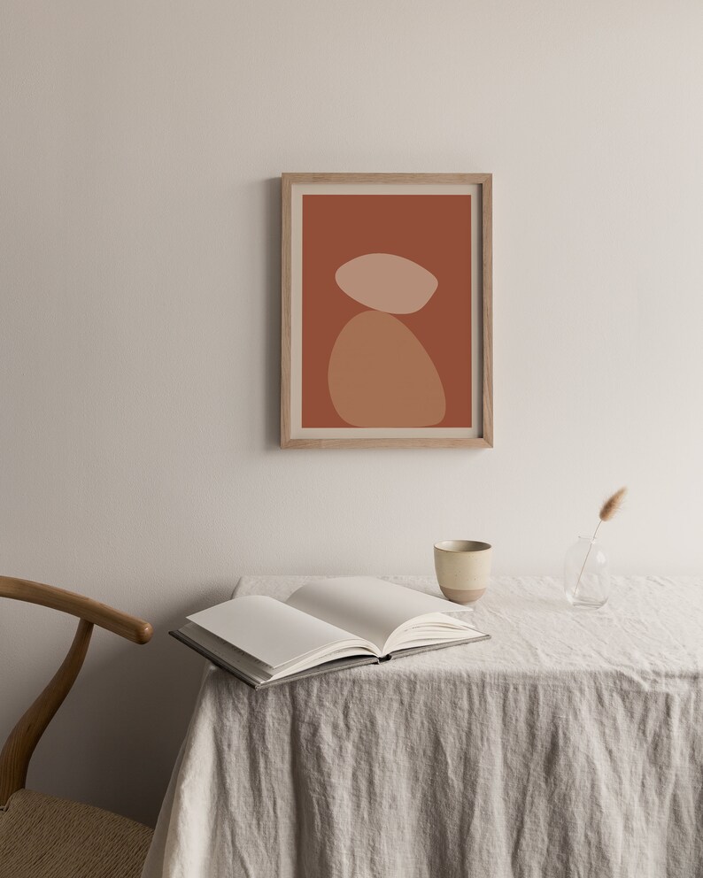 Terracotta Abstract Shapes Print | Mid Century Modern Wall Art (digital ...