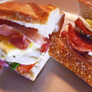 Closeup of sub sandwich on Italian bread