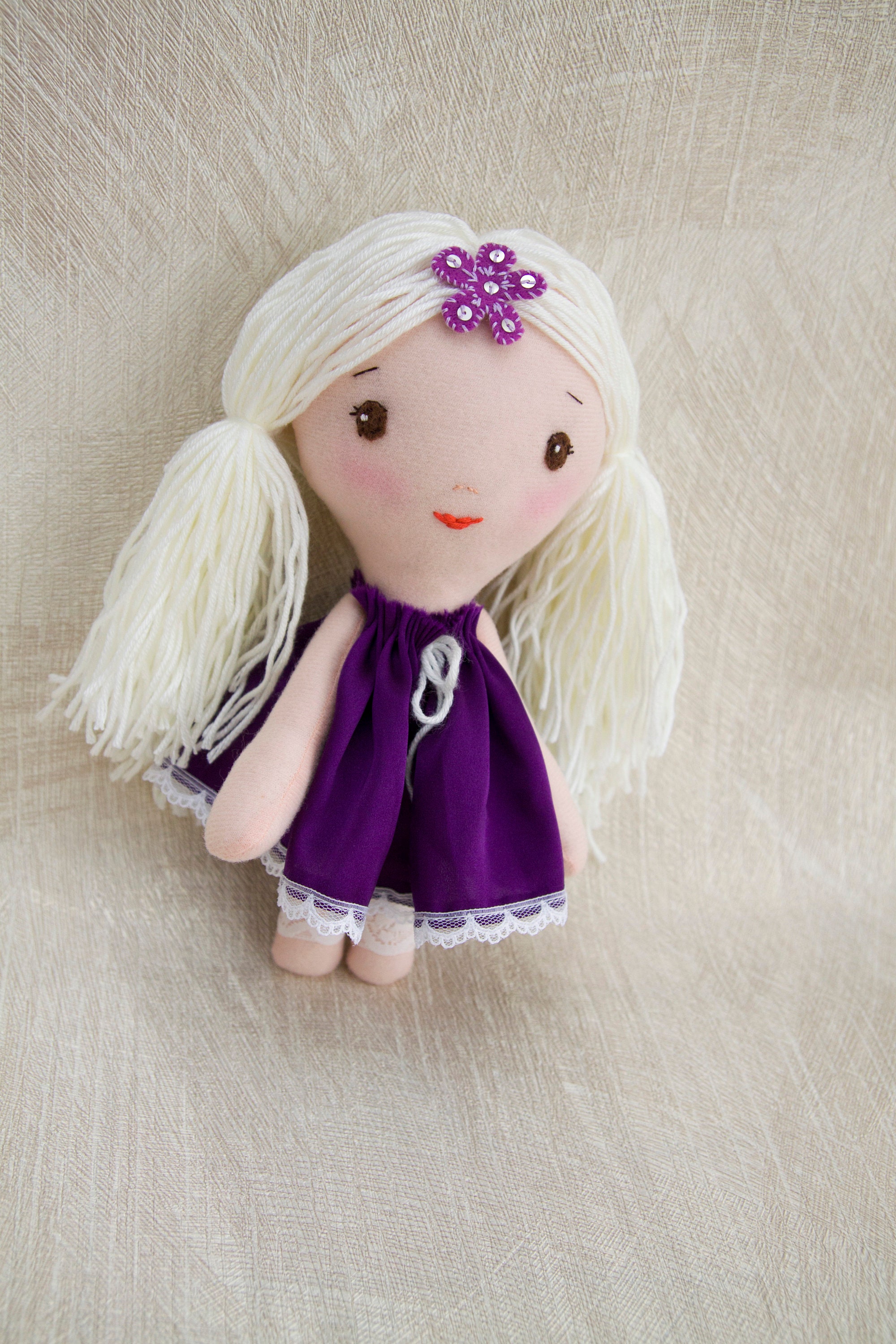 Rag doll long hair author interior art doll Doll with white Etsy